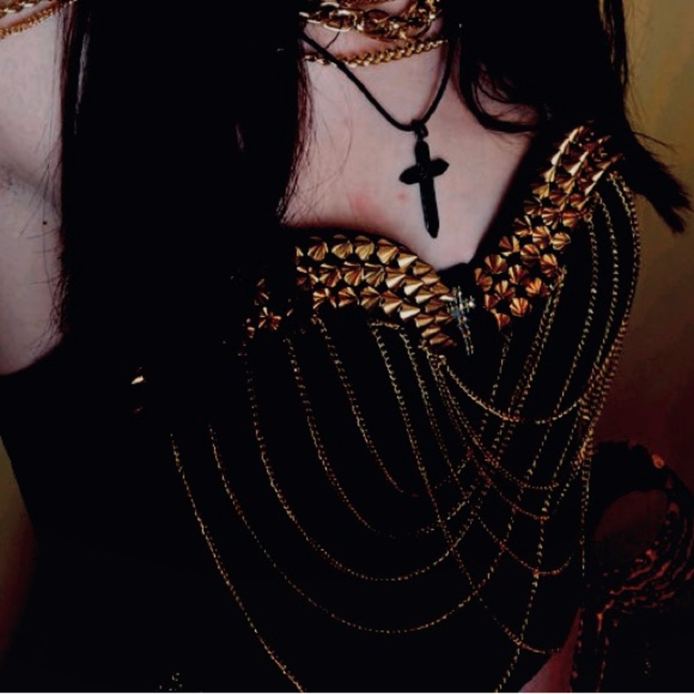 Black and Gold Studded Corset with 5-hook closure